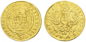 DEUTSCHLAND - GERMANIA 
 HAMBURG 
 STADT 
 Dukat 1707. Mit Titel Josefs I. Fr. 1118; Gaed. 124. 3,41 g.
 GOLD. Selten. Leicht gewellt, ansonsten a...