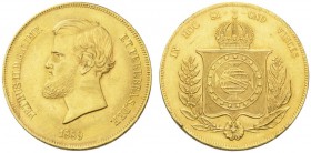 COINS & MEDALS FROM OVERSEAS 
 BRAZIL 
 Pedro II, 1831-1889. 20.000 Reis 1889, Rio de Janeiro. Fr. 121a; K./M. 468. 17,89 g.
 GOLD. Extremely fine