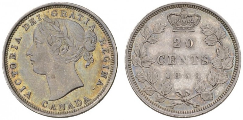 COINS & MEDALS FROM OVERSEAS 
 CANADA 
 Victoria, 1837-1901. 20 Cents 1858, Lo...