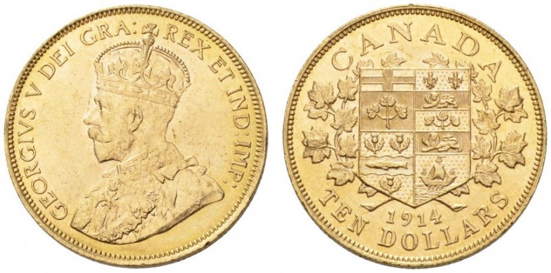 COINS & MEDALS FROM OVERSEAS 
 CANADA 
 George V, 1910-1936. 10 Dollars 1914. ...