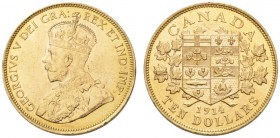 COINS & MEDALS FROM OVERSEAS 
 CANADA 
 George V, 1910-1936. 10 Dollars 1914. Fr. 3; K./M. 27. 16,70 g.
 GOLD. Good Extremely fine