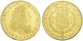COINS & MEDALS FROM OVERSEAS 
 PERU 
 Fernando VI, 1746-1759. 8 Escudos 1753 LM J, Lima. FERDND VI D G HISPAN ET IND REX. Bust right // INITIUM SAPI...
