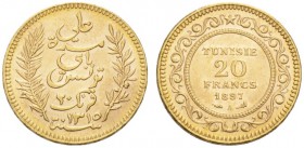 COINS & MEDALS FROM OVERSEAS 
 TUNISIA 
 20 Francs 1897 A, Paris. Fr. 12. 6,43 g.
 GOLD. Almost uncirculated