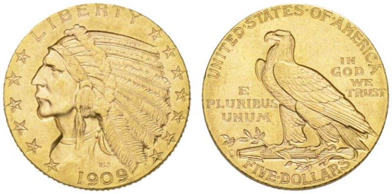COINS & MEDALS FROM OVERSEAS 
 USA 
 INDIAN HEAD FIVE DOLLARS (1908-1929) 
 5...