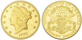 COINS & MEDALS FROM OVERSEAS 
 USA 
 LIBERTY HEAD, "TWENTY DOLLARS" ON REVERSE (1877-1907) 
 20 Dollars 1905, Philadelphia. Fr. 177; K./M. 74.3. 30...