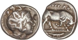 GREEK COINS
Estátera. 400-350 a.C. THOURIOI. LUCANIA. Anv.: Cabeza de Atenea a derecha con casco adornado de Scylla. Rev.: Toro embistiendo a derecha...