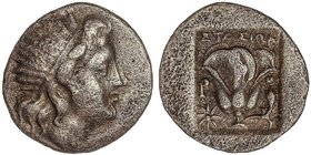 GREEK COINS
Dracma. 190-170 a.C. MAGISTRADO STASION. RODAS ISLAS DE CARIA. Anv.: Cabeza radiada de Helios a derecha. Rev.: ¶TA¶I¶N encima, P - rosa -...