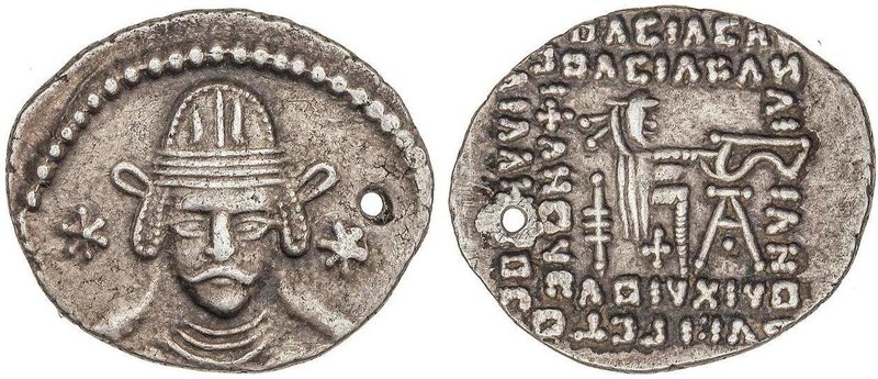 GREEK COINS
Dracma. 51 d.C. VONONES II. PARTIA. Anv.: Busto de frente, con tiar...