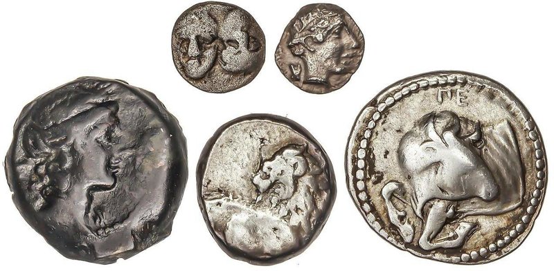 GREEK COINS
Lote 5 monedas Divisor, Tetartemorion, Hemióbolo, Hemidracma y Tetr...