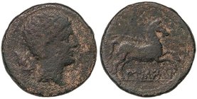 CELTIBERIAN COINS
Semis (Uncial). 120-20 a.C. AUSESCEN (VIC, Barcelona). Anv.: Cabeza masculina a derecha, detrás jabalí. Rev.: Caballo a derecha, de...