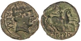 CELTIBERIAN COINS
As. 120-80 a.C. BENTIAN (Zona de Navarra). Anv.: Cabeza masculina a derecha, detrás leyenda ibérica BeNCoDa, delante delfín. Rev.: ...