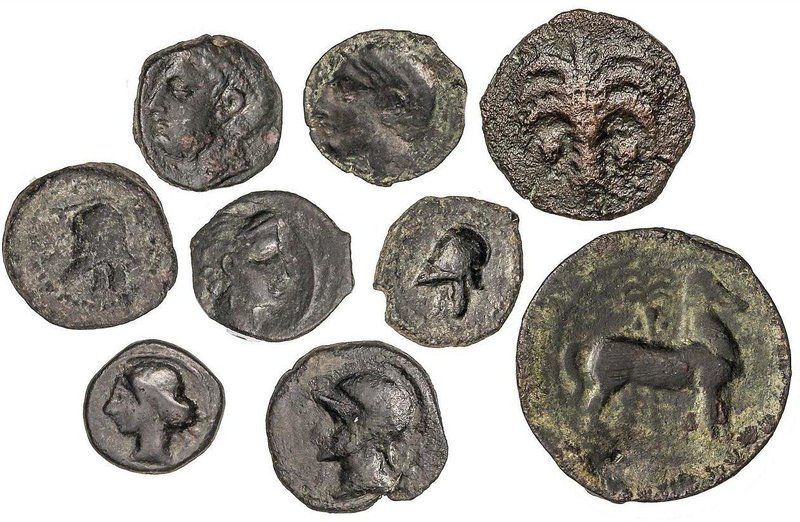 CELTIBERIAN COINS
Lote 9 monedas 1/4 (6), 1/2 (2) y Calco. 220-205 a.C. ACUÑACI...