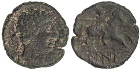 CELTIBERIAN COINS
As. 120-20 a.C. CELÍN (CAUDETE DE LAS FUENTES, Valencia). Anv.: Cabeza masculina a derecha, delante palma, detrás delfín. Rev.: Jin...