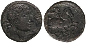 CELTIBERIAN COINS
As. 120-50 a.C. CELSE (VELILLA DE EBRO, Zaragoza). Anv.: Cabeza masculina a derecha, delante dos delfines, detrás CEL. Rev.: Jinete...