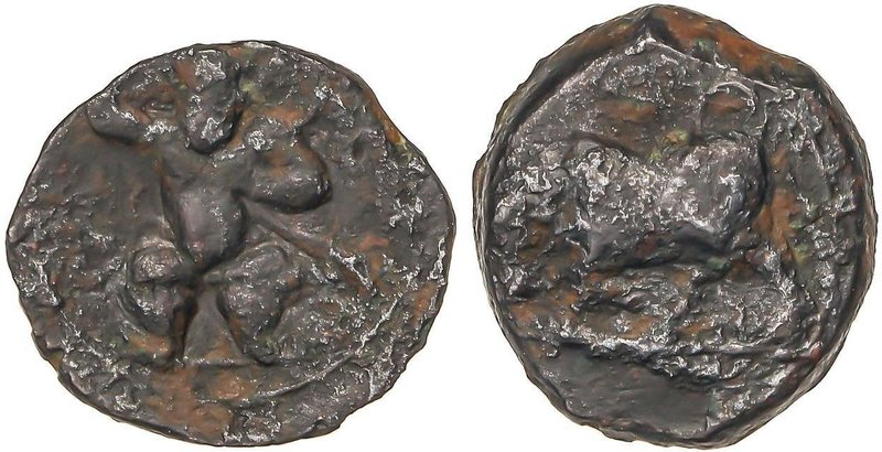 CELTIBERIAN COINS
1/4 Calco. 200-100 a.C. EBUSUS (IBIZA). Anv.: Bes con martill...