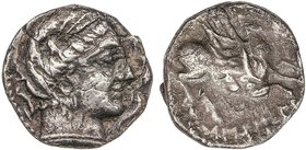 CELTIBERIAN COINS
Dracma. 200-110 a.C. EMPORITON (SANT MARTÍ D´EMPÚRIES, Girona). Anv.: Cabeza de Perséfone a derecha, rodeada por tres delfines. Rev...