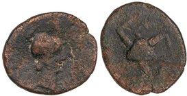 CELTIBERIAN COINS
As. 150-20 a.C. ILIBERRI (FLORENTIA ILIBERRITANUM, Granada). Anv.: Cabeza masculina con casco a derecha, (delante palma). Rev.: Tri...
