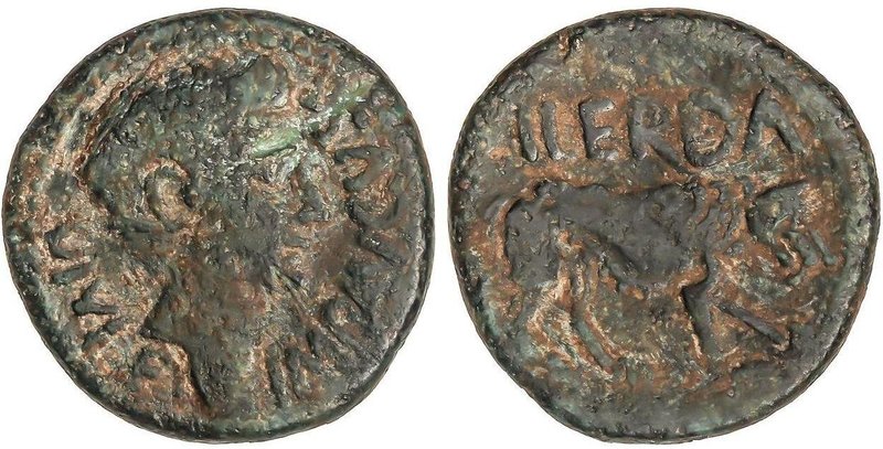 CELTIBERIAN COINS
As. 27 a.C.-14 d.C. ÉPOCA DE AUGUSTO. ILERDA (LLEIDA). Anv.: ...