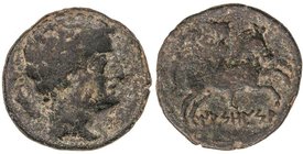 CELTIBERIAN COINS
As. 120-20 a.C. MASONSA (Zona de Cataluña). Anv.: Cabeza masculina a derecha, detrás timón. Rev.: Jinete con palma, debajo leyenda ...
