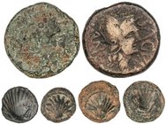 CELTIBERIAN COINS
Lote 6 monedas Sextante, Cuadrante (3) y As (2). 170 a.C.-36 d.C. ARSE (SAGUNTO). AE. Una repetida. Un As de la época de Tiberio. A...