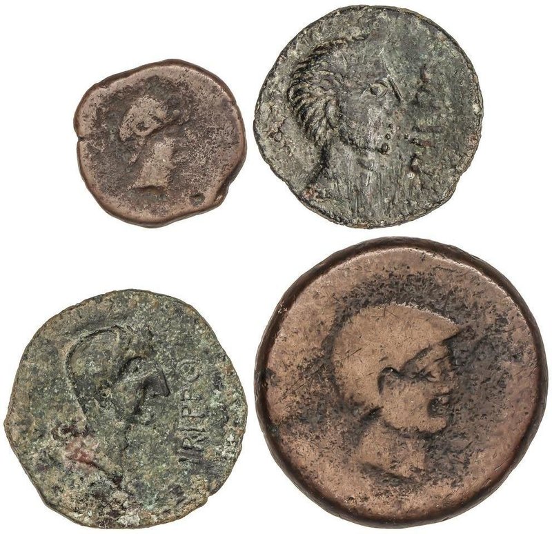 CELTIBERIAN COINS
Lote 4 monedas Cuadrante y As (3). CARMO, LASTIGI, IRIPPO. A ...