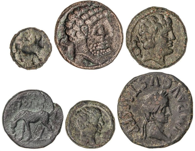 CELTIBERIAN COINS
Lote 6 monedas Cuandrante, Semis (2) y As (3). SECAISA (2), S...