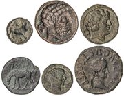 CELTIBERIAN COINS
Lote 6 monedas Cuandrante, Semis (2) y As (3). SECAISA (2), SEGIA, SECOBRIGA, TURIASO época de AUGUSTO e INCIERTA EMISIÓN LEYENDA F...