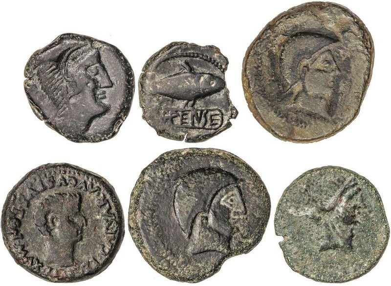 CELTIBERIAN COINS
Lote 6 monedas Semis y As (5). CARMO (3), ILIPENSE, ITALICA (...