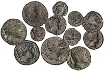 CELTIBERIAN COINS
Lote 12 monedas Sextante, Cuadrante (3), Semis (4) y As (4). ÉPOCA DE AUGUSTO. CESE y TARRACO (TARRAGONA). AE. Todas diferentes. Pe...