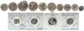 CELTIBERIAN COINS
Lote 14 monedas Cuadrante, Semis (7) y As (6). OBULCO (5), BOLSCAN, COLONIA PATRICIA (6), SECOTICAS y SEXI. AE. Alguna repetida. A ...