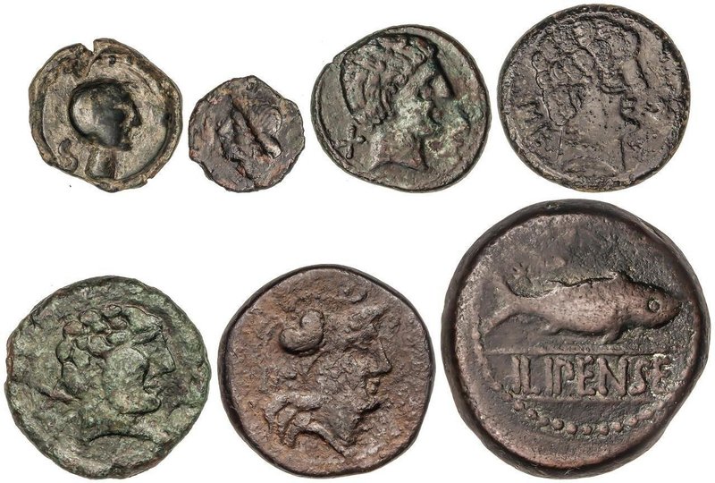 CELTIBERIAN COINS
Lote 7 monedas AE 15, Semis, As (4) y Dupondio. AE. Incluye S...