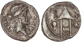 ROMAN COINS: ROMAN REPUBLIC
Denario. 55 a.C. CASSIA-8. Q. Cassius Longinus. Rev.: Silla curul bajo templo de Vesta. 3,23 grs. AR. Pátina. Cal-414; Cr...