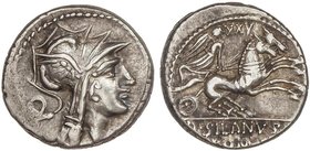 ROMAN COINS: ROMAN REPUBLIC
Denario. 91 a.C. JUNIA-16. D. Junius Silanus L. f. Rev.: Victoria en biga a derecha, encima XXV. En exergo: D. SILANVS/(R...