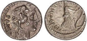 ROMAN COINS: ROMAN REPUBLIC
Denario. 48 a.C. VIBIA-16. C. Vibius C.f.C.n Pansa. Anv.: Cabeza de Baco a derecha, detrás PANSA. 3,84 grs. AR. Pátina. C...