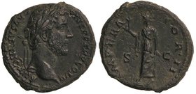 ROMAN COINS: ROMAN EMPIRE
As. Acuñada el 143-144 d.C. ANTONINO PÍO. Anv.: ANTONINVS AVG. PIVS P. P. TR. P. COS. III. Cabeza laureada a derecha. Rev.:...