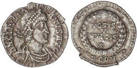 ROMAN COINS: ROMAN EMPIRE
Siliqua. 360-363 d.C. JULIANO II. ARLÉS. Anv.: D. N. CL.IVLIANVS AVG. Busto diademado y acorazado a derecha. Rev.: VOTIS V ...
