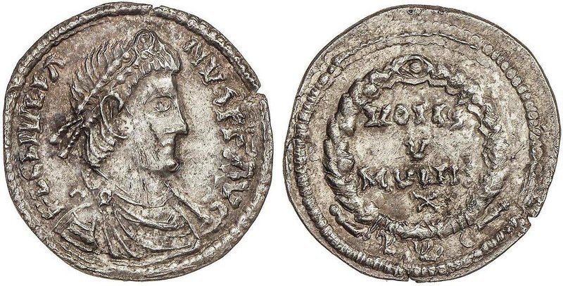 ROMAN COINS: ROMAN EMPIRE
Siliqua de imitación. 360-363 d.C. JULIANO II. LUGDUN...