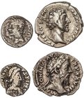 ROMAN COINS: ROMAN EMPIRE
Lote 4 monedas 2 Denarios, 1 Quinario y 1/2 Silicua. Contiene dos denarios de Marco Aurelio, un Quinario de Augusto y 1/2 S...