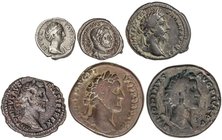 ROMAN COINS: ROMAN EMPIRE
Lote 6 monedas As (2), Sestercio (2) y Denario (2). AE (4) y AR (2). As: Antonio Pío C-1096 (VOTA Cos IIII S.C.), Marco Aur...