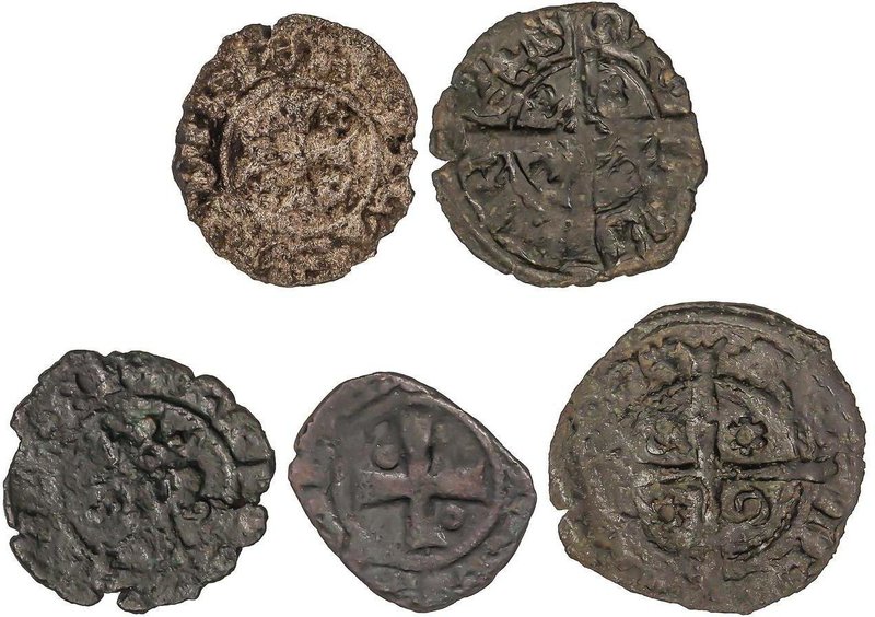 MEDIEVAL COINS: CATALONIA-ARAGÓN
Lote 5 monedas Alfonsí menut y Diner (4). JAUM...