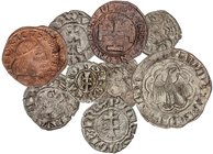 MEDIEVAL COINS: CATALONIA-ARAGÓN
Lote 9 moneas Óbolo a Pirral. AR, Ve y AE. Incluye Diner Hug I, II, III Comtat de Rodes, Pirral Frederic III de Sicí...