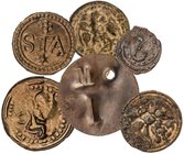 MEDIEVAL COINS: LOCAL COINS OF CATALONIA AND PELLOFES
Lote 6 monedas Pellofa (5) y Senyal. GIRONA. Latón (5) y Ve. Pellofes: 4x Girona - La seu y 1x ...