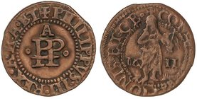 SPANISH MONARCHY: PHILIP III
Ternet (3 Diners). 1611. PERPIGNAN. 1,92 grs. Cal-739. MBC/MBC+.