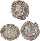 SPANISH MONARCHY: PHILIP III
Lote 3 monedas 3 Taris. 1610, 1612 y 1620. MESSINA, SICILIA. AR. Vti-111, 113, 122. MBC- a MBC.