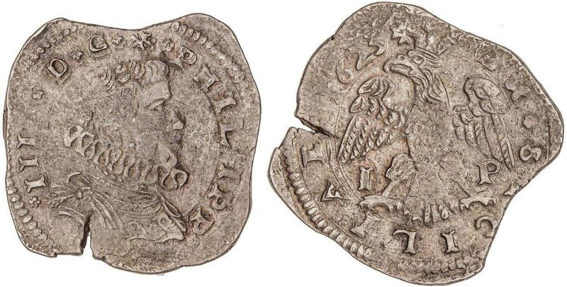 SPANISH MONARCHY: PHILIP IV
4 Taris. 1625. SICÍLIA. MESSINA. I.-P. 10,35 grs. A...