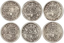 SPANISH MONARCHY: CHARLES III Pretender
Lote 6 monedas 2 Reales. 1708 (2), 09, 10, 12 y 14. AR. A EXAMINAR. Cal-24 (2), 25, 26,28,30. BC a MBC.