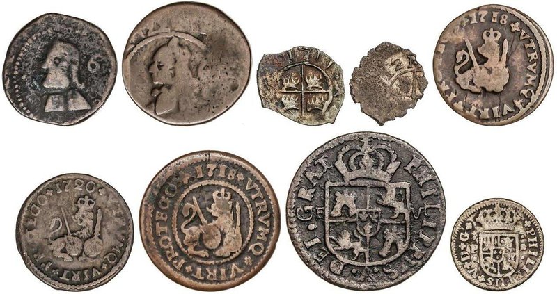 SPANISH MONARCHY: PHILIP V
Lote 9 monedas Dinero a 1/2 Real. 1711 a 1737. BARCE...