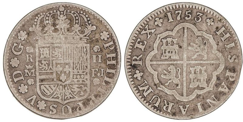 SPANISH MONARCHY: PHILIP V
2 Reales. 1753. MADRID. F.J. 4,11 grs. FALSA de ÉPOC...