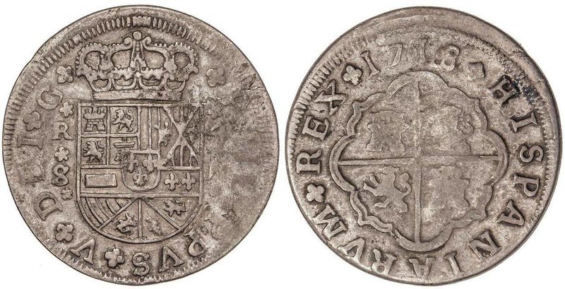 SPANISH MONARCHY: PHILIP V
4 Reales. 1718. SEVILLA. M. 11,27 grs. Final de leye...