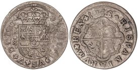 SPANISH MONARCHY: PHILIP V
4 Reales. 1718. SEVILLA. M. 11,27 grs. Final de leyenda anverso G. Dos flores de lis en escudo de Borgoña del anverso.. Ac...